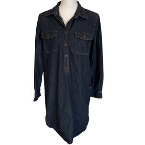 Chaps Denim Dress Tunic Size Large Blue Jean Cotton Popover Long Sleeve